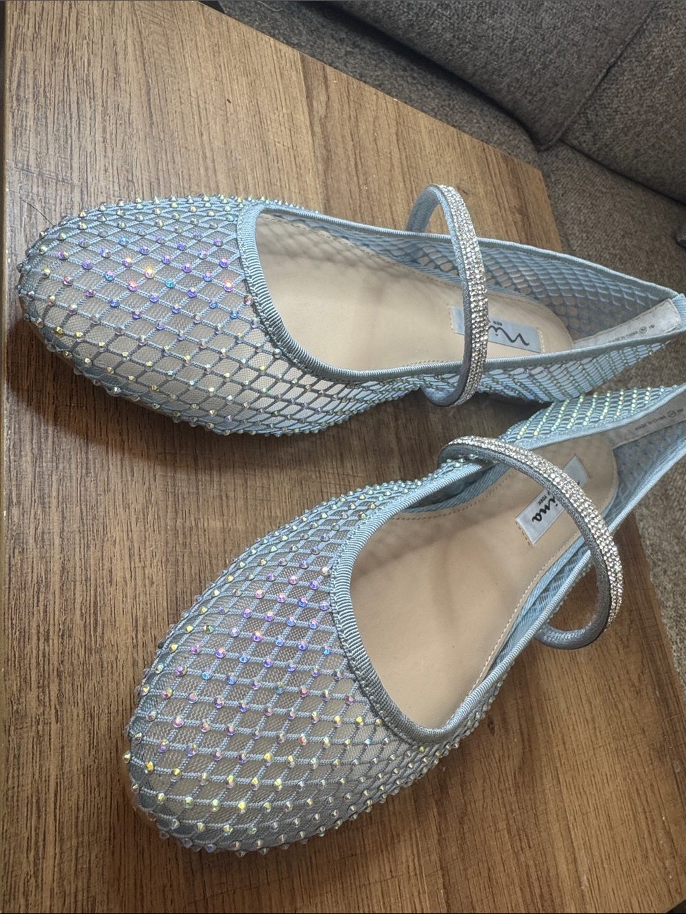 Nina Sky Blue Iridescent Mesh Mary Jane Flats